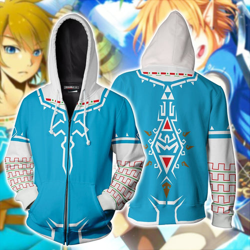 The Legend of Zelda: Breath of the Wild Link Cosplay Video Game Zip Up Hoodie